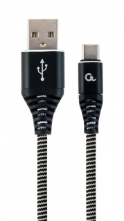 Cablu USB 2.0 la USB-C Premium Alb/Negru brodat 1m, Gembird CC-USB2B-AMCM-1M-BW
